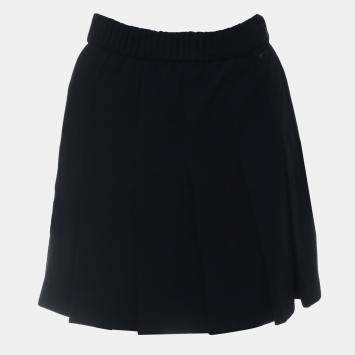 Pre Owned Chanel Black Wool Pleated Mini Skirt Size S