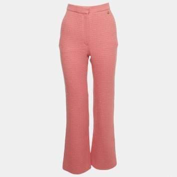 Pre Owned Chanel Pink Tweed Wide Leg Trousers S
