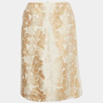 مملوكة مسبقًا Chanel Vintage Beige/White Floral Jacquard A-Line Mini Skirt M