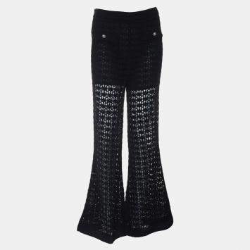 Pre Owned Chanel Crochet Open-Knit Trousers Embroidered Long Pants