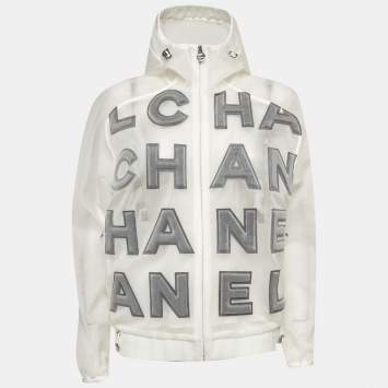 مملوكة مسبقًا Chanel Monochrome Applique Mesh Zip Up Sheer Hoodie S