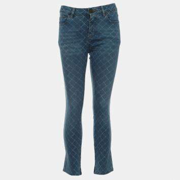 Pre Owned Chanel Diamond Pattern Blue Washed Denim Jeans