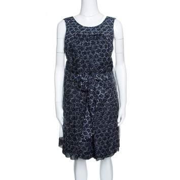 Pre Owned Chanel Black Camelia Printed Silk Belted Romper M