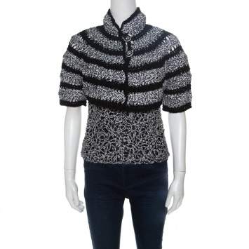 Pre Owned Chanel Black And White Cutout Detail Bolero Jacket and Sleeveless Top Set M