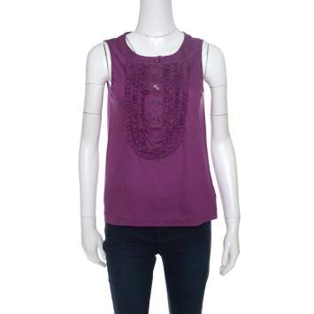 Pre Owned Chanel Purple Cotton Jersey Ruffled Yoke Detail Sleeveless Top S