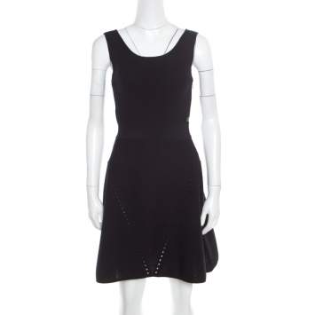 Pre Owned Chanel Navy Blue Ribbed Knit Sleeveless Flared Dress S