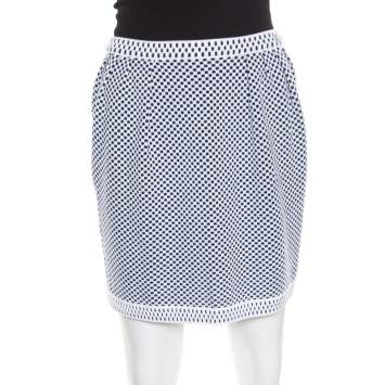 Pre Owned Chanel Navy Blue and White Jacquard Knit Mini Skirt S
