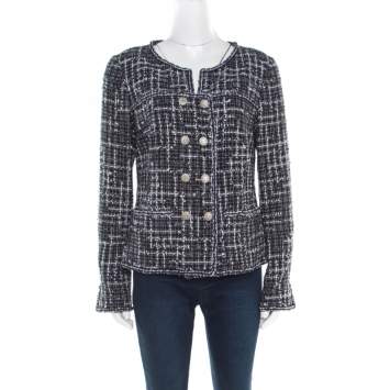 Pre Owned Chanel Midnight Blue Tweed Double Breasted Jacket M