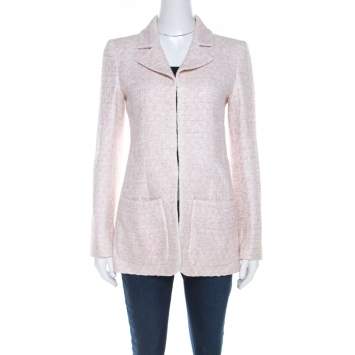 Pre Owned Chanel Pale Pink Lurex Insert Tweed Long Coat S