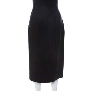 Pre Owned Chanel Black Linen Sheath Skirt L