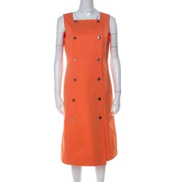 Pre Owned Chanel Boutique Orange Cotton Sleeveless Pinafore Dress L