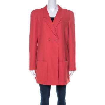 Pre Owned Chanel Coral Red Wool Bouclé Vintage Jacket XL