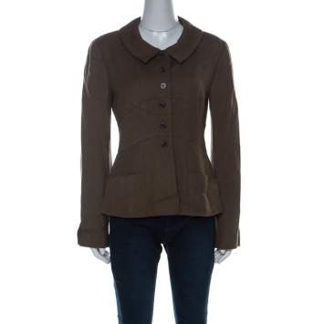 Pre Owned Chanel Vintage Brown Wool Point Collar Jacket M 