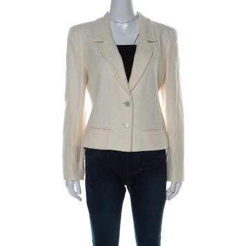 Pre Owned Chanel Cream & Iridescent Detail Cotton Blend Blazer L
