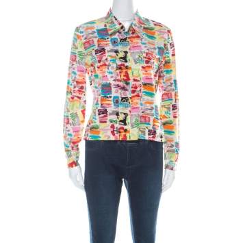 Pre Owned Chanel Vintage Multicolor Stretch Silk Crepe Abstract Print Cropped Shirt M