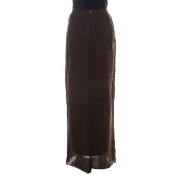 Pre Owned Chanel Brown Wool Blend Knit Maxi Skirt  L