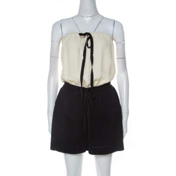 Pre Owned  Chanel Monochrome Linen and Silk Strapless Romper M 