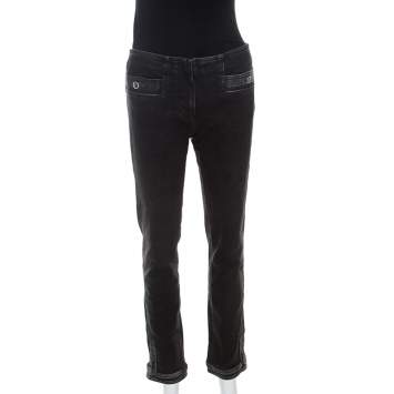 Pre Owned Chanel Black Stretch Cotton Denim Straight Fit Jeans M