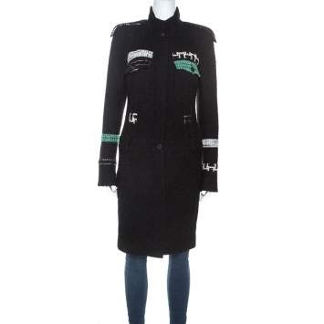 Pre Owned Chanel Black Wool Blend Contrast Tweed Detail Coat M