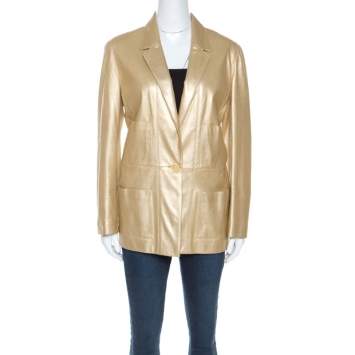 Pre Owned Chanel Vintage Gold Leather Blazer L