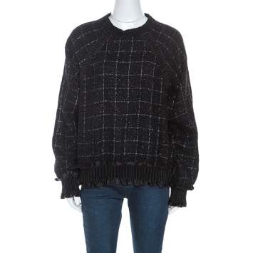 Pre Owned Chanel Black Checked Fantasy Tweed Sweater M