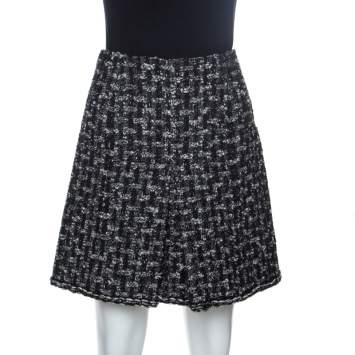 Pre Owned Chanel Black Tweed A Line Skirt M