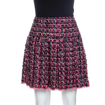 Pre Owned Chanel Multicolored Tweed Pleated Skirt M