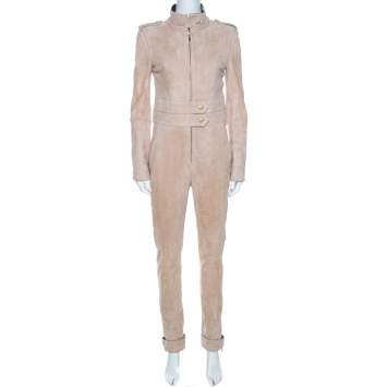 Pre Owned Chanel Beige Suede Jumpsuit M
