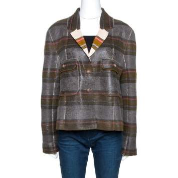 Pre Owned Chanel Multicolor Coated Cashmere Button Front Jacket XL