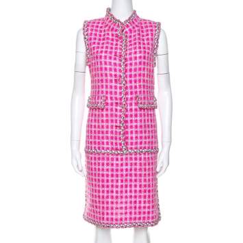 مملوكة مسبقًا Chanel Pink Tweed Sleeveless Dress L