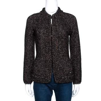 Pre Owned Chanel Black Lurex Tweed Alpaca Wool Cardigan L