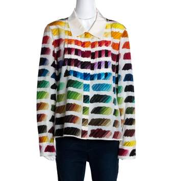 Pre Owned Chanel Multicolor Silk Colorama Print Long Sleeve Shirt L