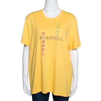Pre Owned Chanel X Pharrell Yellow Embellished Cotton Short Sleeve T-Shirt L