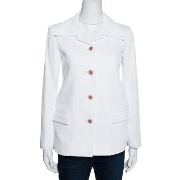 Pre Owned Chanel Off white Ribbed Cotton Button Front Jacket S