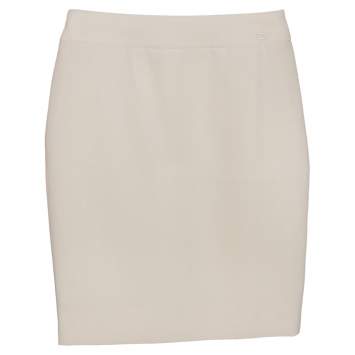 Pre Owned Chanel Cream Wool Short Pencil Skirt S