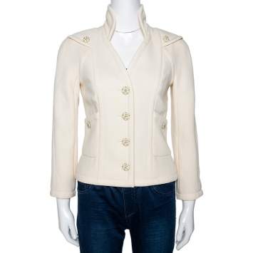 Pre Owned Chanel Cream Wool Button Front Jacket S