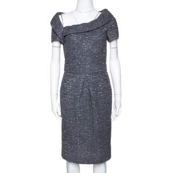 Pre Owned Chanel Grey Wool Felted Midi Dress M