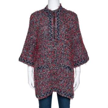 Pre Owned Chanel Multicolor Cashmere Silk Mesh Detailed Sweater Top L