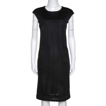 Pre Owned Chanel Black Nylon Mesh Fitted Sheath Dress L
