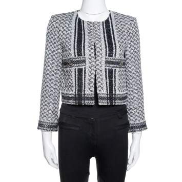 Pre Owned Chanel Monochrome Textured Sequined Jacket M