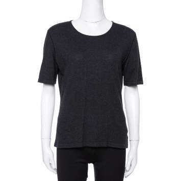 Pre Owned Chanel Black Cashmere Knit Round Neck Top L