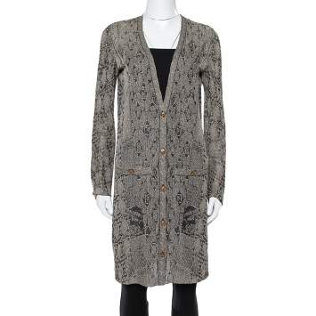 Pre Owned Chanel Black Lurex Jacquard Knit Button Front Cardigan S