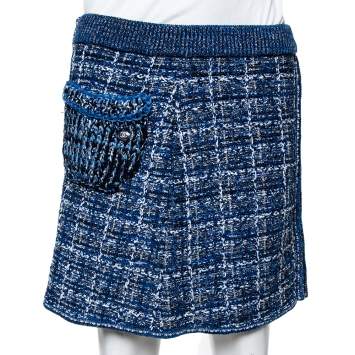 Pre Owned Chanel Blue Lurex Tweed Zip Up Mini Skirt M