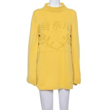 Pre Owned Chanel Paris Shanghai Collection Yellow Cashmere Logo Intarsia Knit Jumper L