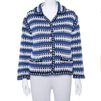 Pre Owned Chanel Multicolor Linen Knit Button Front Jacket M