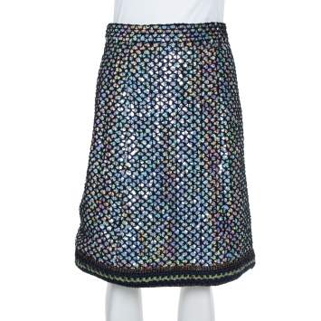 Pre Owned Chanel Black Knit Sequin Embellished Skirt M