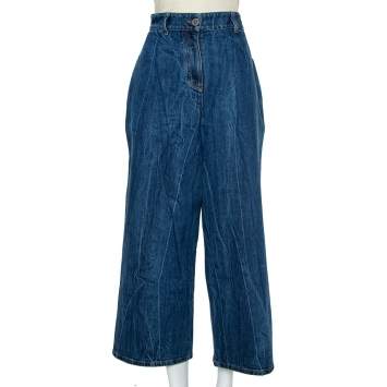 Pre Owned Chanel Navy Blue Denim Washed Out Effect Culottes M