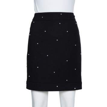 Pre Owned Chanel Black Wool Beads Embellished Mini Skirt M