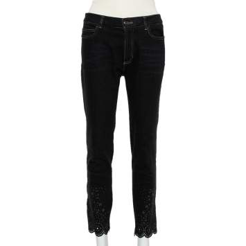 Pre Owned Chanel Black Denim Crochet Hem Detail Fitted Jeans M