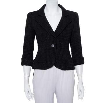 Pre Owned Chanel Black Lurex tweed Button Front Cropped Blazer S